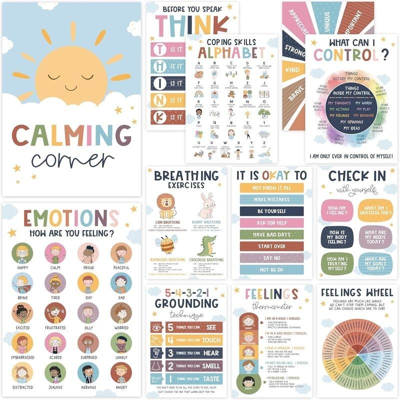 🔥❤️12 Pcs Calming Corner Posters